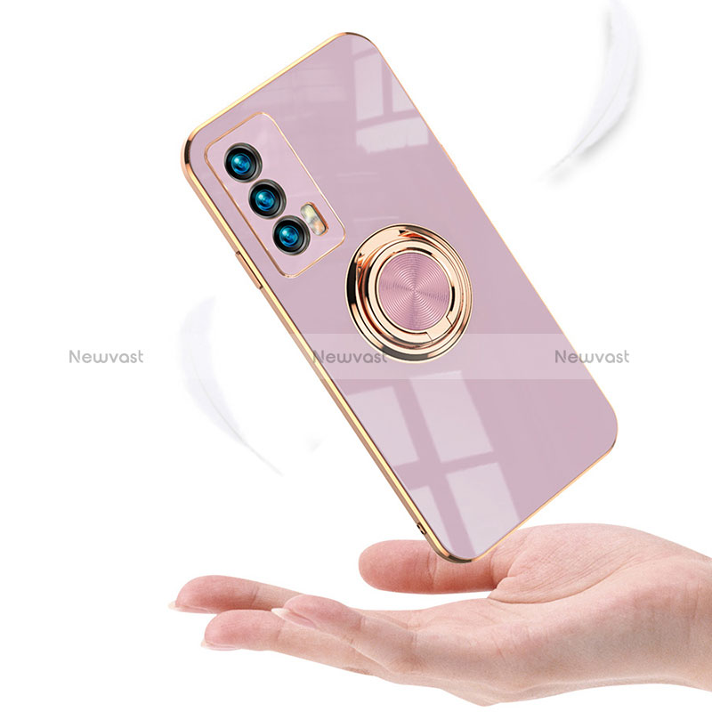 Ultra-thin Silicone Gel Soft Case Cover with Magnetic Finger Ring Stand AN1 for Vivo iQOO 7 India 5G