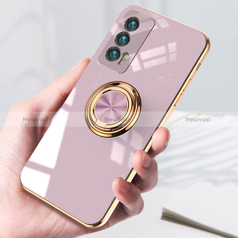 Ultra-thin Silicone Gel Soft Case Cover with Magnetic Finger Ring Stand AN1 for Vivo iQOO 7 India 5G