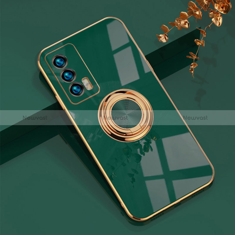 Ultra-thin Silicone Gel Soft Case Cover with Magnetic Finger Ring Stand AN1 for Vivo iQOO 7 India 5G