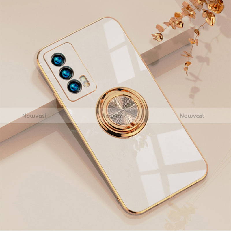 Ultra-thin Silicone Gel Soft Case Cover with Magnetic Finger Ring Stand AN1 for Vivo iQOO 7 India 5G