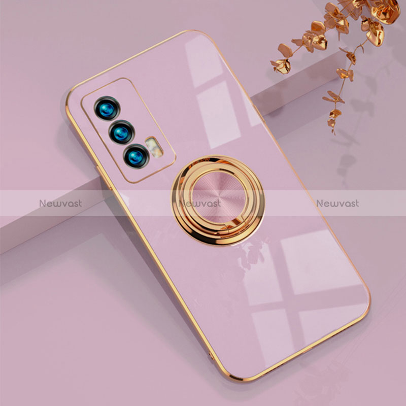 Ultra-thin Silicone Gel Soft Case Cover with Magnetic Finger Ring Stand AN1 for Vivo iQOO 7 India 5G