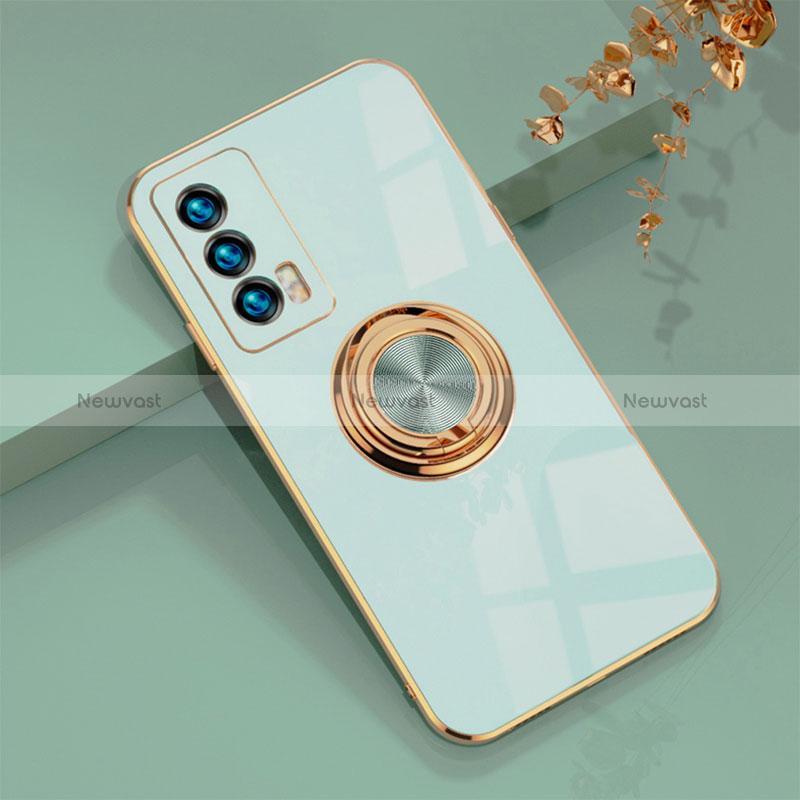 Ultra-thin Silicone Gel Soft Case Cover with Magnetic Finger Ring Stand AN1 for Vivo iQOO 7 India 5G