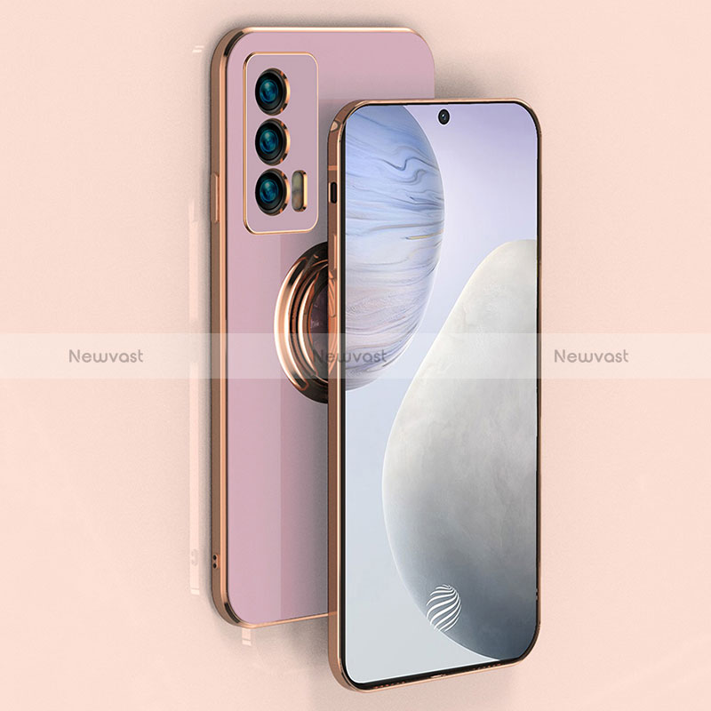 Ultra-thin Silicone Gel Soft Case Cover with Magnetic Finger Ring Stand AN1 for Vivo iQOO 7 India 5G