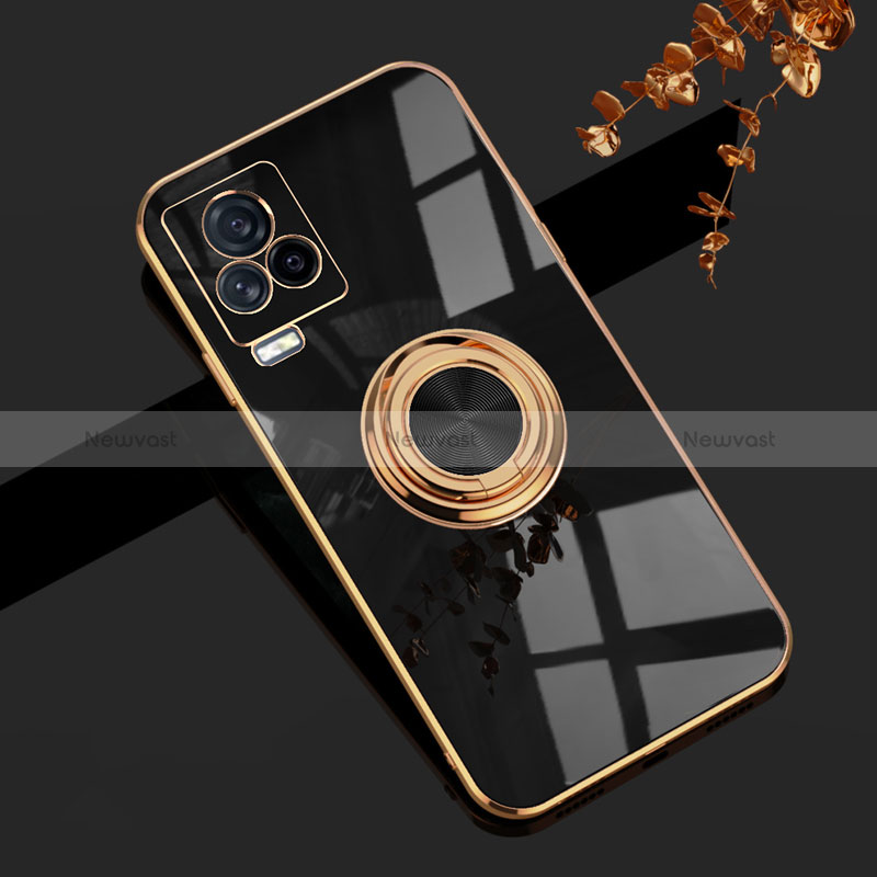 Ultra-thin Silicone Gel Soft Case Cover with Magnetic Finger Ring Stand AN1 for Vivo iQOO 7 Legend 5G