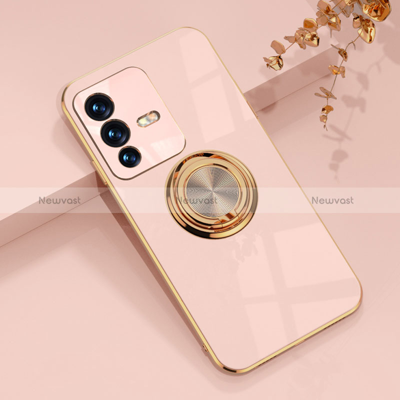 Ultra-thin Silicone Gel Soft Case Cover with Magnetic Finger Ring Stand AN1 for Vivo V23 5G