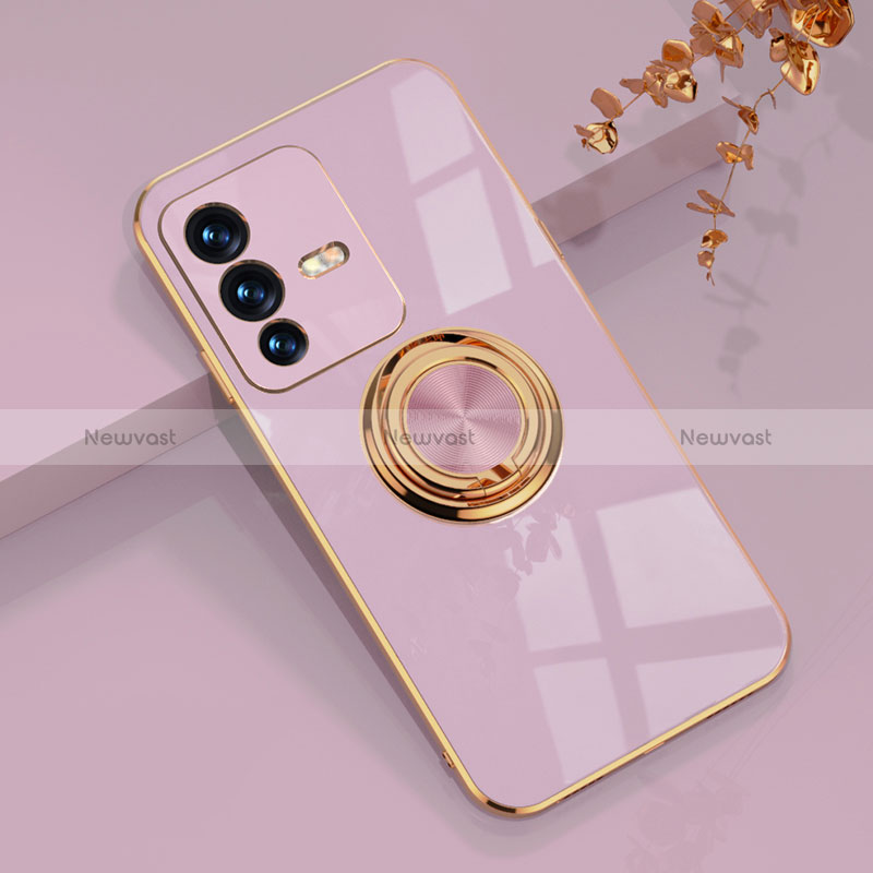 Ultra-thin Silicone Gel Soft Case Cover with Magnetic Finger Ring Stand AN1 for Vivo V23 5G