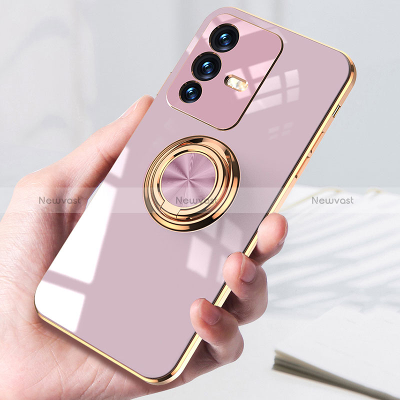 Ultra-thin Silicone Gel Soft Case Cover with Magnetic Finger Ring Stand AN1 for Vivo V23 Pro 5G