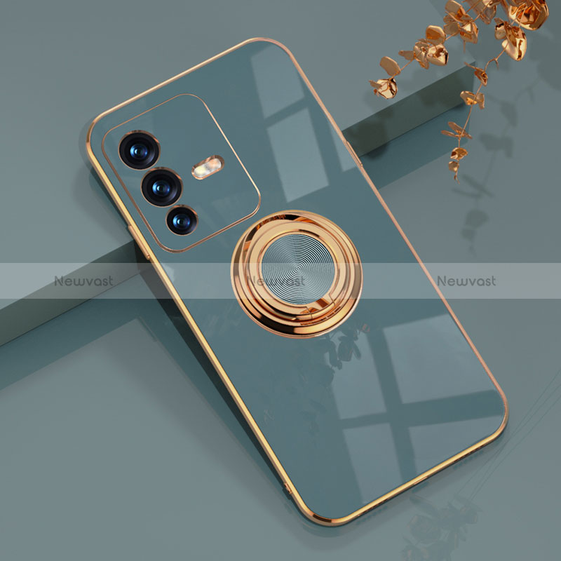 Ultra-thin Silicone Gel Soft Case Cover with Magnetic Finger Ring Stand AN1 for Vivo V23 Pro 5G