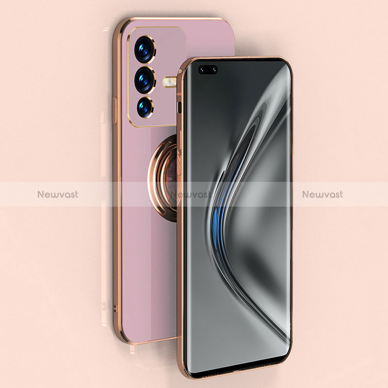 Ultra-thin Silicone Gel Soft Case Cover with Magnetic Finger Ring Stand AN1 for Vivo V23 Pro 5G