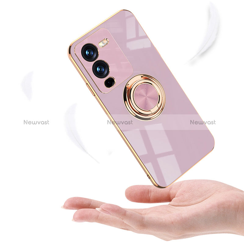 Ultra-thin Silicone Gel Soft Case Cover with Magnetic Finger Ring Stand AN1 for Vivo V25 Pro 5G