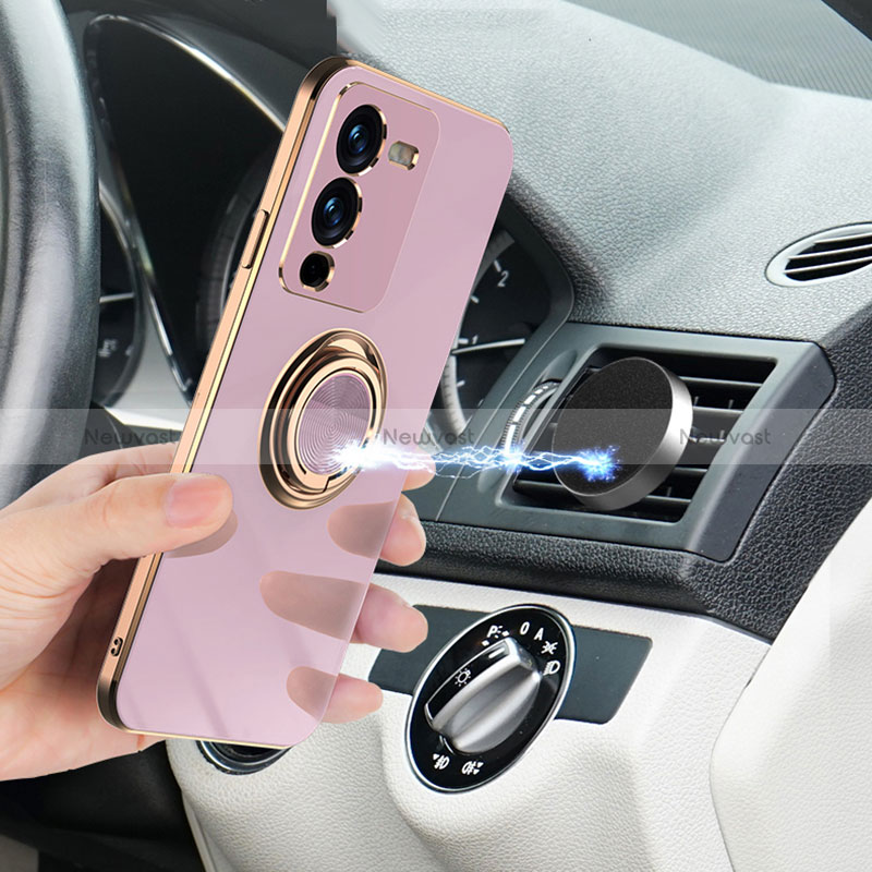 Ultra-thin Silicone Gel Soft Case Cover with Magnetic Finger Ring Stand AN1 for Vivo V25 Pro 5G