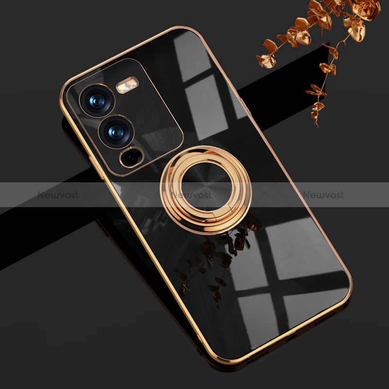 Ultra-thin Silicone Gel Soft Case Cover with Magnetic Finger Ring Stand AN1 for Vivo V25 Pro 5G