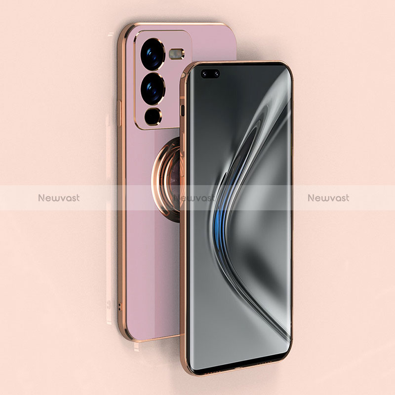 Ultra-thin Silicone Gel Soft Case Cover with Magnetic Finger Ring Stand AN1 for Vivo V25 Pro 5G