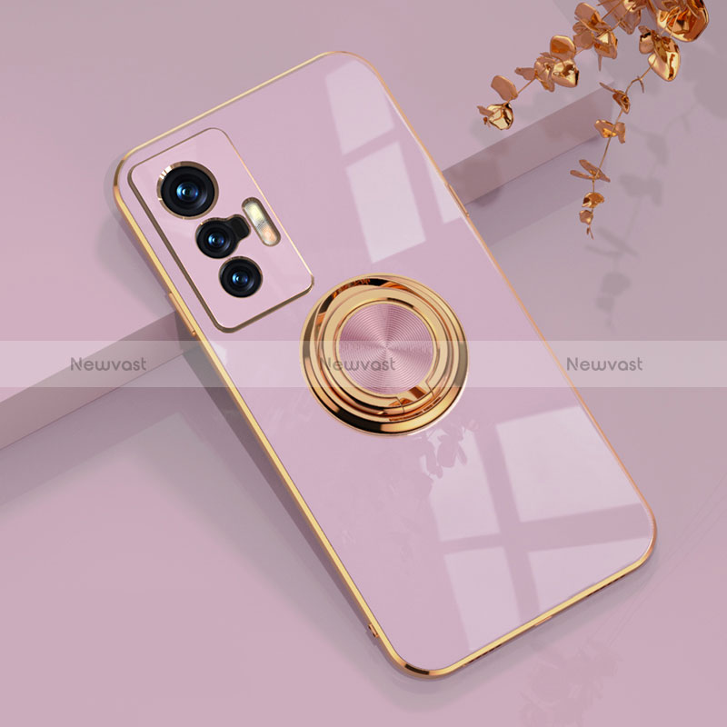 Ultra-thin Silicone Gel Soft Case Cover with Magnetic Finger Ring Stand AN1 for Vivo X70 5G Clove Purple