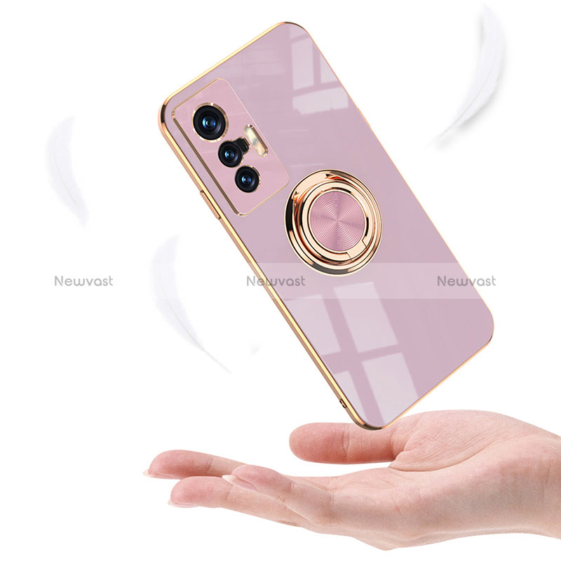 Ultra-thin Silicone Gel Soft Case Cover with Magnetic Finger Ring Stand AN1 for Vivo X70 Pro 5G
