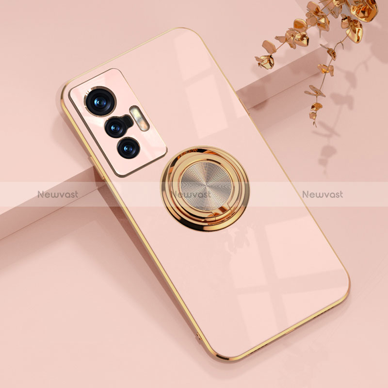 Ultra-thin Silicone Gel Soft Case Cover with Magnetic Finger Ring Stand AN1 for Vivo X70 Pro 5G