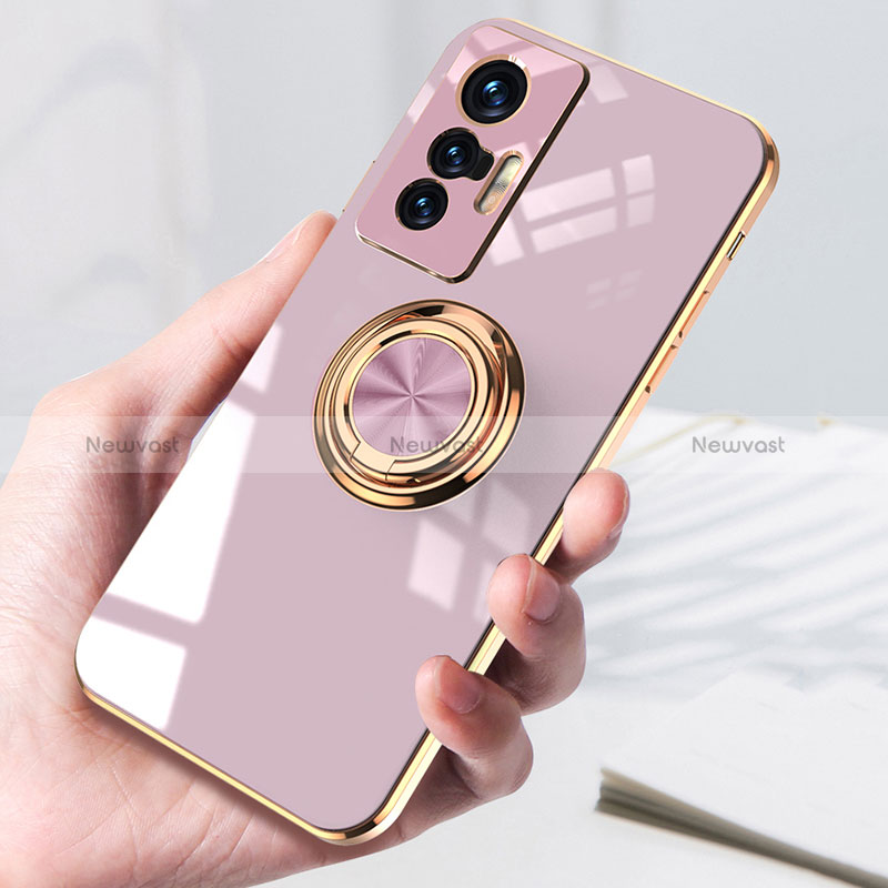 Ultra-thin Silicone Gel Soft Case Cover with Magnetic Finger Ring Stand AN1 for Vivo X70 Pro 5G