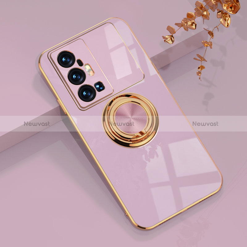 Ultra-thin Silicone Gel Soft Case Cover with Magnetic Finger Ring Stand AN1 for Vivo X70 Pro+ Plus 5G