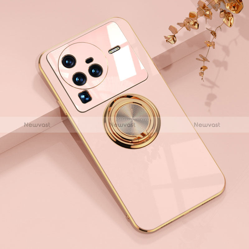 Ultra-thin Silicone Gel Soft Case Cover with Magnetic Finger Ring Stand AN1 for Vivo X80 Pro 5G