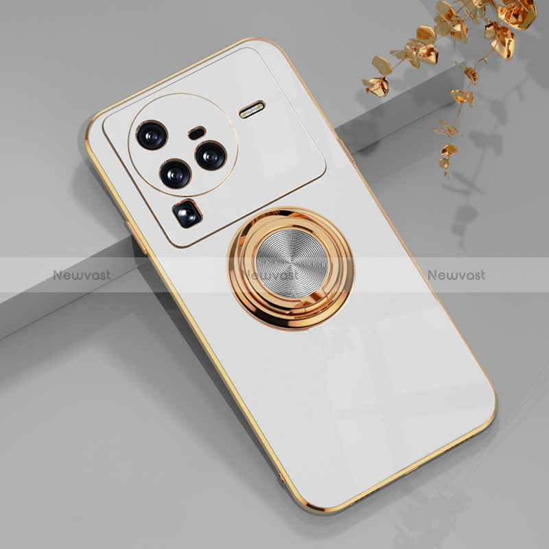 Ultra-thin Silicone Gel Soft Case Cover with Magnetic Finger Ring Stand AN1 for Vivo X80 Pro 5G