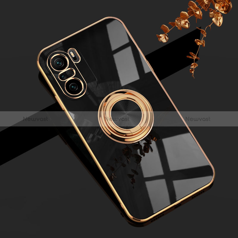 Ultra-thin Silicone Gel Soft Case Cover with Magnetic Finger Ring Stand AN1 for Xiaomi Mi 11i 5G Black