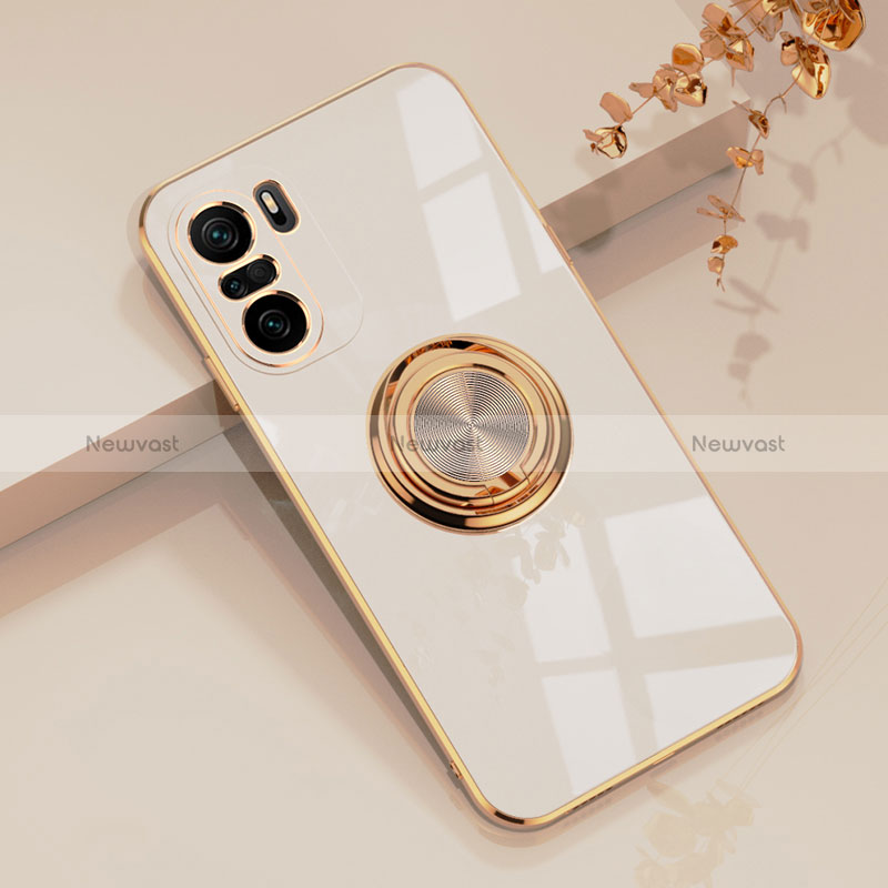 Ultra-thin Silicone Gel Soft Case Cover with Magnetic Finger Ring Stand AN1 for Xiaomi Mi 11i 5G White