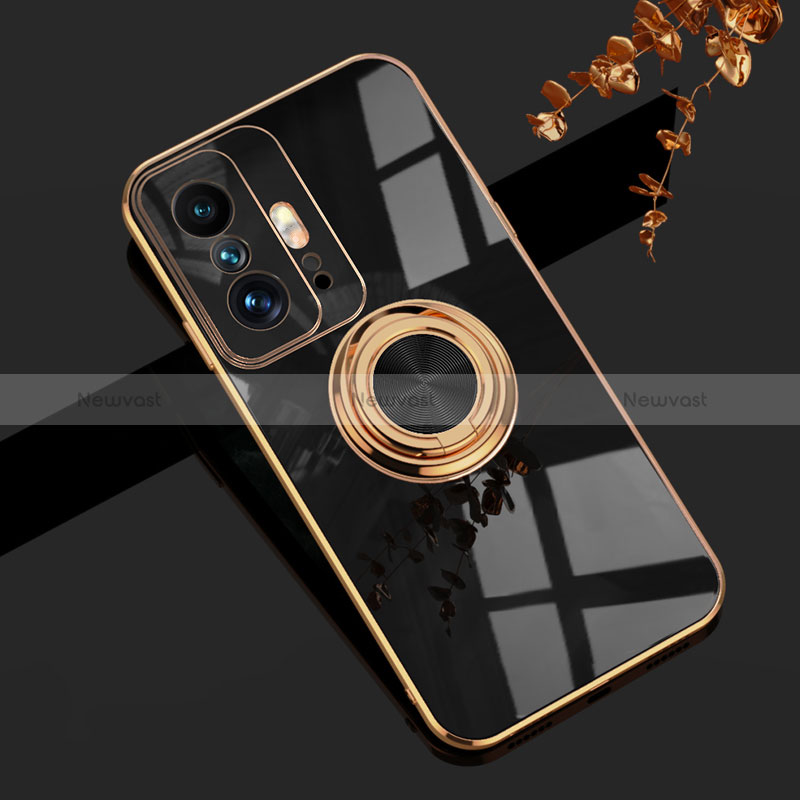 Ultra-thin Silicone Gel Soft Case Cover with Magnetic Finger Ring Stand AN1 for Xiaomi Mi 11T Pro 5G Black