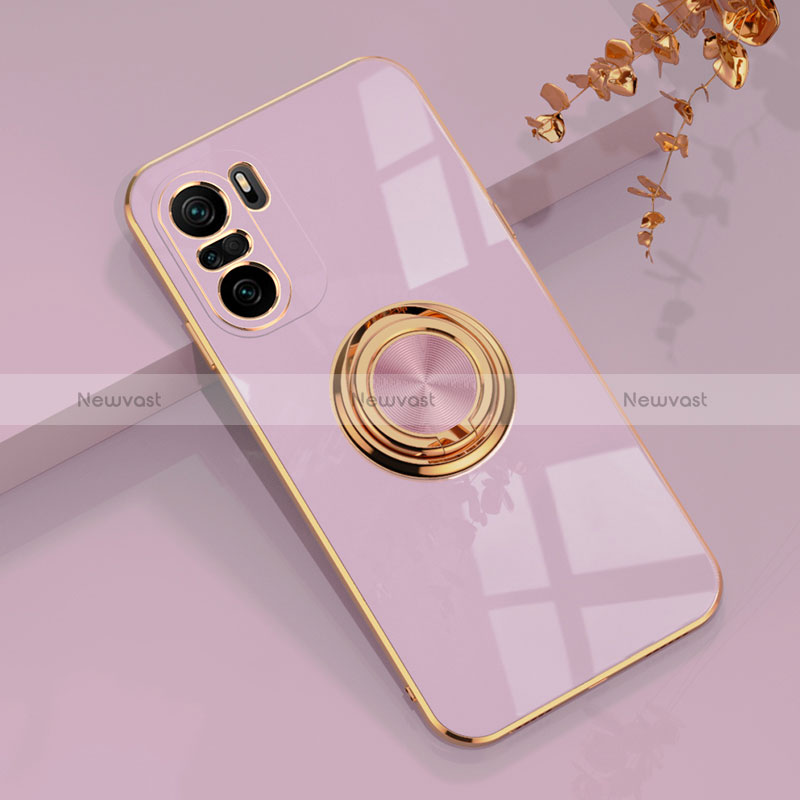 Ultra-thin Silicone Gel Soft Case Cover with Magnetic Finger Ring Stand AN1 for Xiaomi Mi 11X 5G Clove Purple