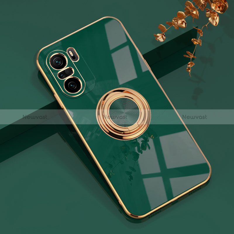 Ultra-thin Silicone Gel Soft Case Cover with Magnetic Finger Ring Stand AN1 for Xiaomi Mi 11X Pro 5G Green