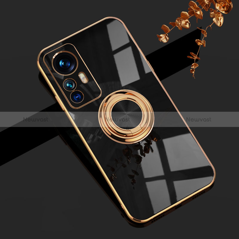Ultra-thin Silicone Gel Soft Case Cover with Magnetic Finger Ring Stand AN1 for Xiaomi Mi 12T 5G Black