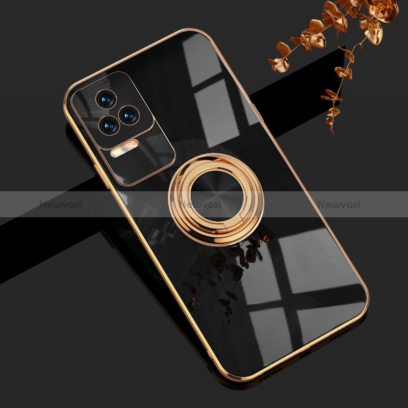 Ultra-thin Silicone Gel Soft Case Cover with Magnetic Finger Ring Stand AN1 for Xiaomi Poco F4 5G Black