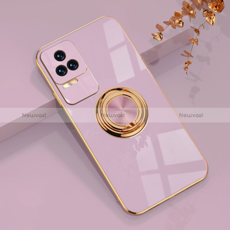 Ultra-thin Silicone Gel Soft Case Cover with Magnetic Finger Ring Stand AN1 for Xiaomi Poco F4 5G Clove Purple