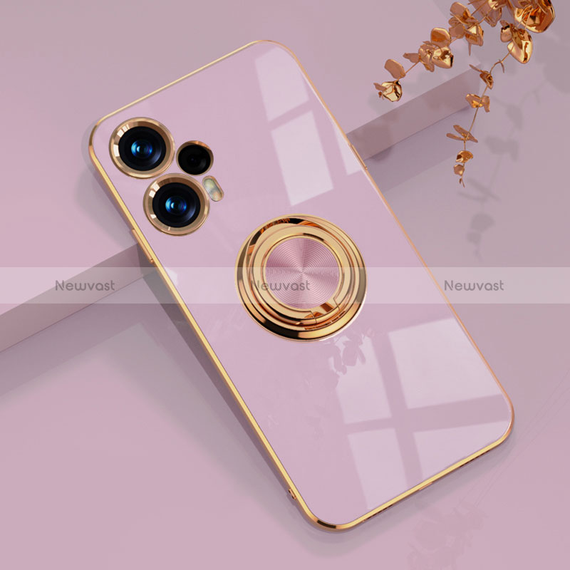 Ultra-thin Silicone Gel Soft Case Cover with Magnetic Finger Ring Stand AN1 for Xiaomi Poco F5 5G Clove Purple