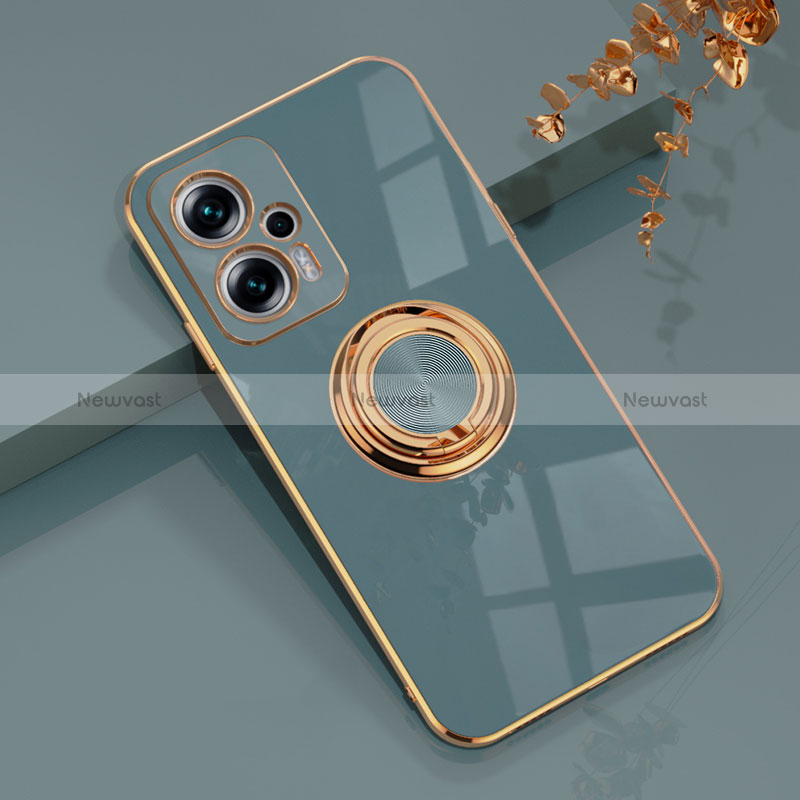 Ultra-thin Silicone Gel Soft Case Cover with Magnetic Finger Ring Stand AN1 for Xiaomi Poco X4 GT 5G