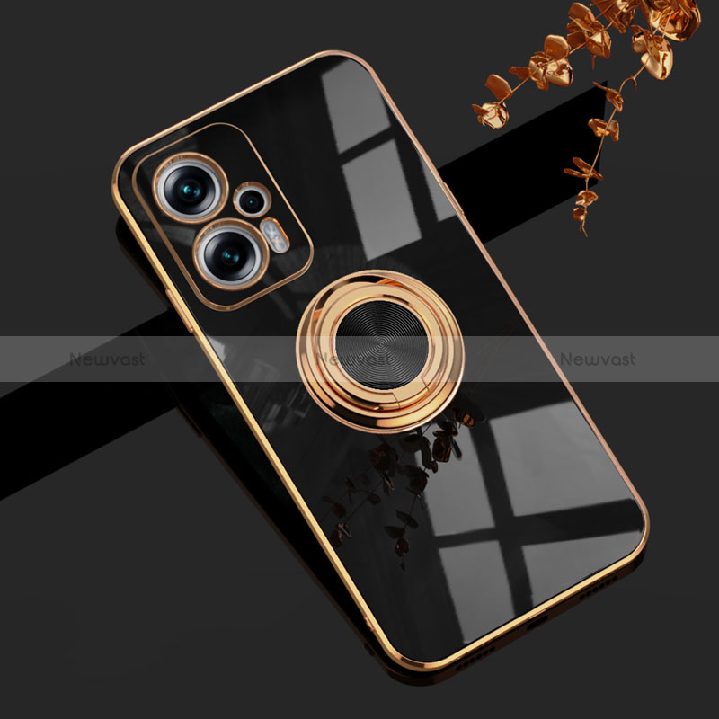 Ultra-thin Silicone Gel Soft Case Cover with Magnetic Finger Ring Stand AN1 for Xiaomi Poco X4 GT 5G Black