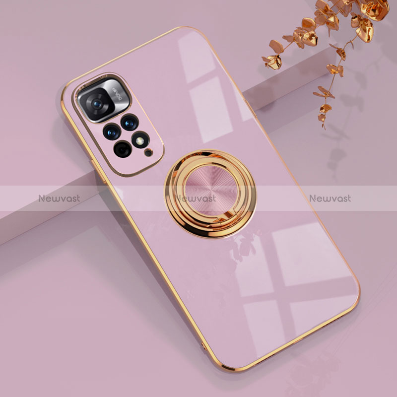 Ultra-thin Silicone Gel Soft Case Cover with Magnetic Finger Ring Stand AN1 for Xiaomi Poco X4 NFC