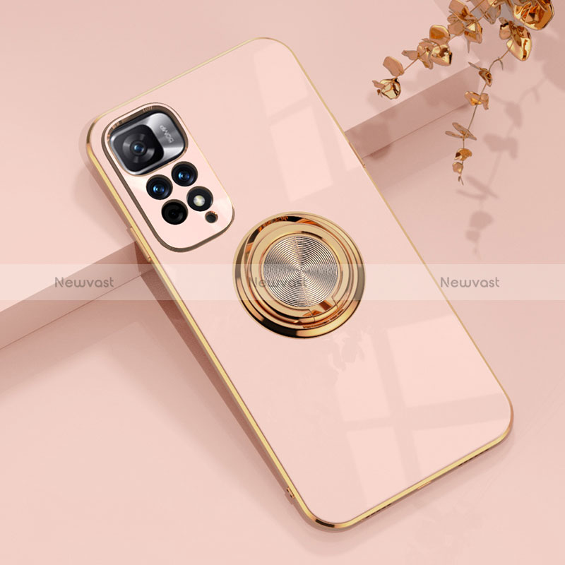 Ultra-thin Silicone Gel Soft Case Cover with Magnetic Finger Ring Stand AN1 for Xiaomi Poco X4 NFC