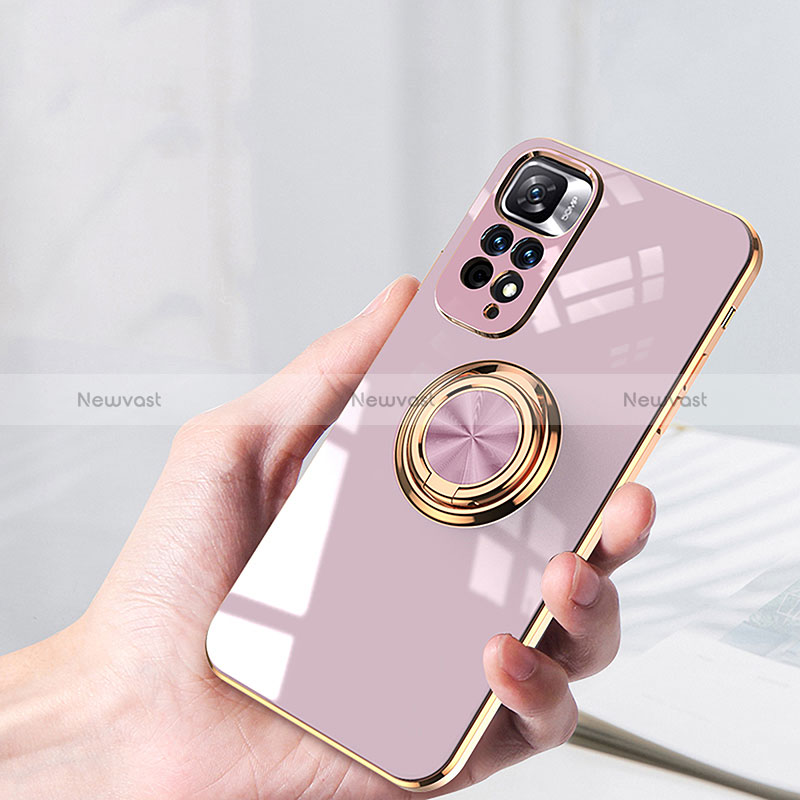 Ultra-thin Silicone Gel Soft Case Cover with Magnetic Finger Ring Stand AN1 for Xiaomi Poco X4 NFC