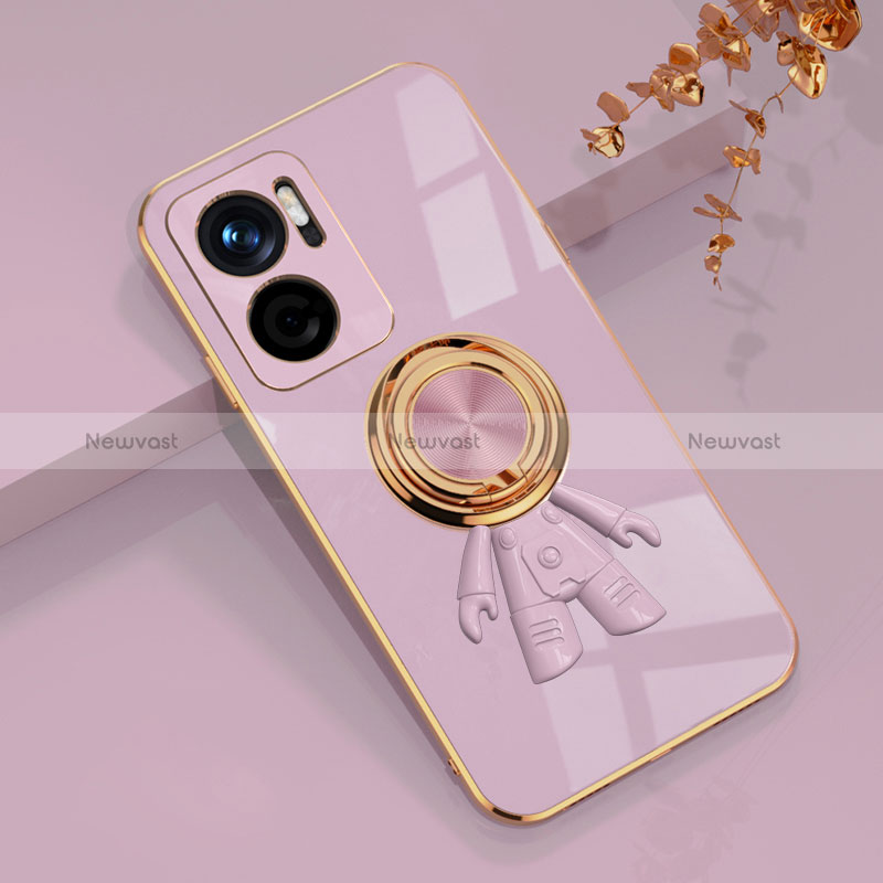 Ultra-thin Silicone Gel Soft Case Cover with Magnetic Finger Ring Stand AN1 for Xiaomi Redmi 10 Prime Plus 5G Clove Purple