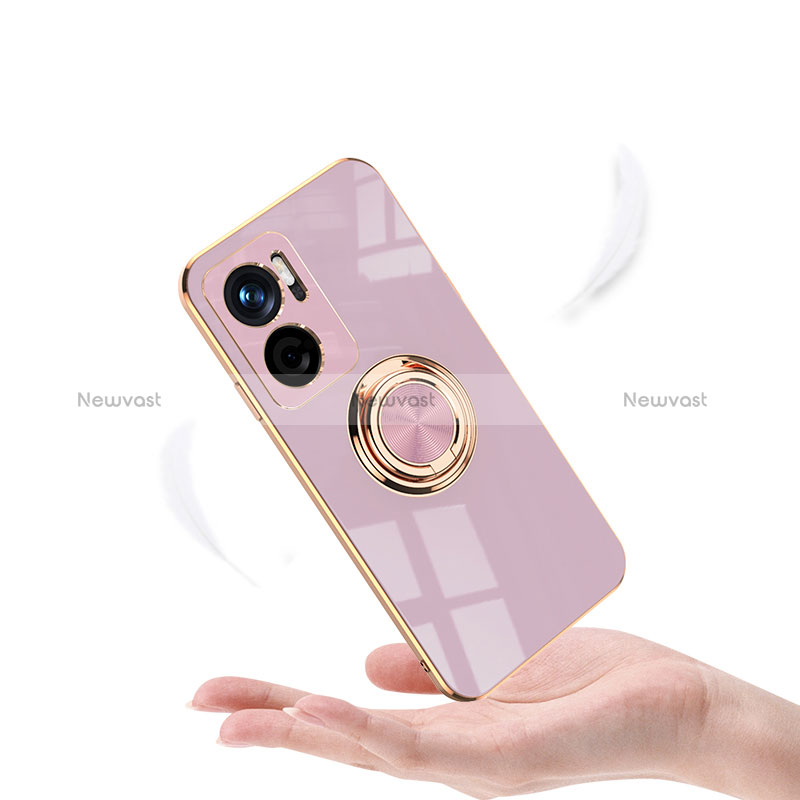 Ultra-thin Silicone Gel Soft Case Cover with Magnetic Finger Ring Stand AN1 for Xiaomi Redmi 11 Prime 5G