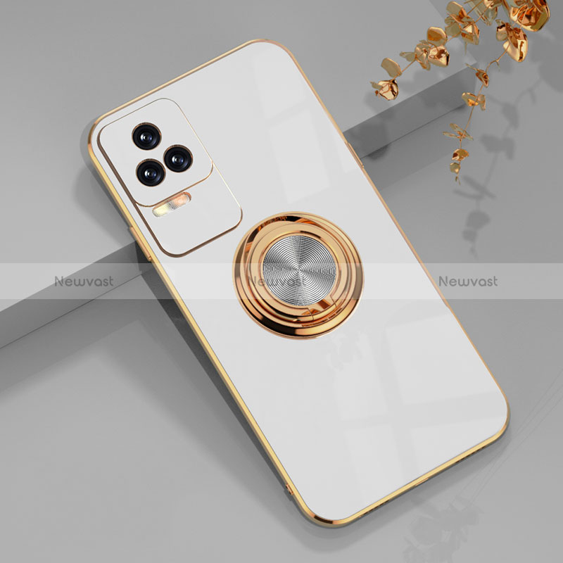 Ultra-thin Silicone Gel Soft Case Cover with Magnetic Finger Ring Stand AN1 for Xiaomi Redmi K40S 5G White