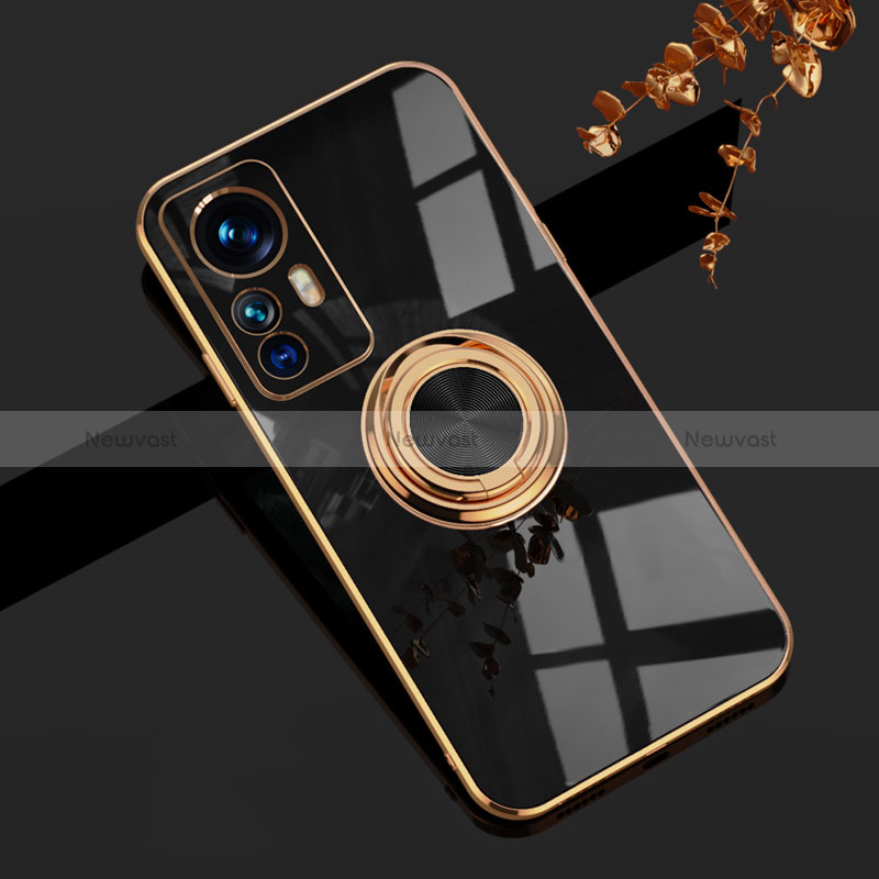 Ultra-thin Silicone Gel Soft Case Cover with Magnetic Finger Ring Stand AN1 for Xiaomi Redmi K50 Ultra 5G Black