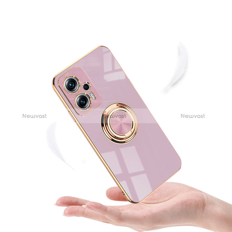 Ultra-thin Silicone Gel Soft Case Cover with Magnetic Finger Ring Stand AN1 for Xiaomi Redmi K50i 5G