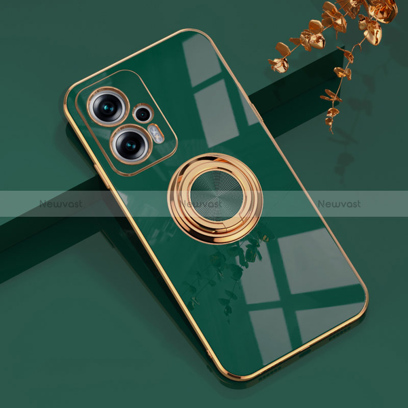 Ultra-thin Silicone Gel Soft Case Cover with Magnetic Finger Ring Stand AN1 for Xiaomi Redmi K50i 5G Green