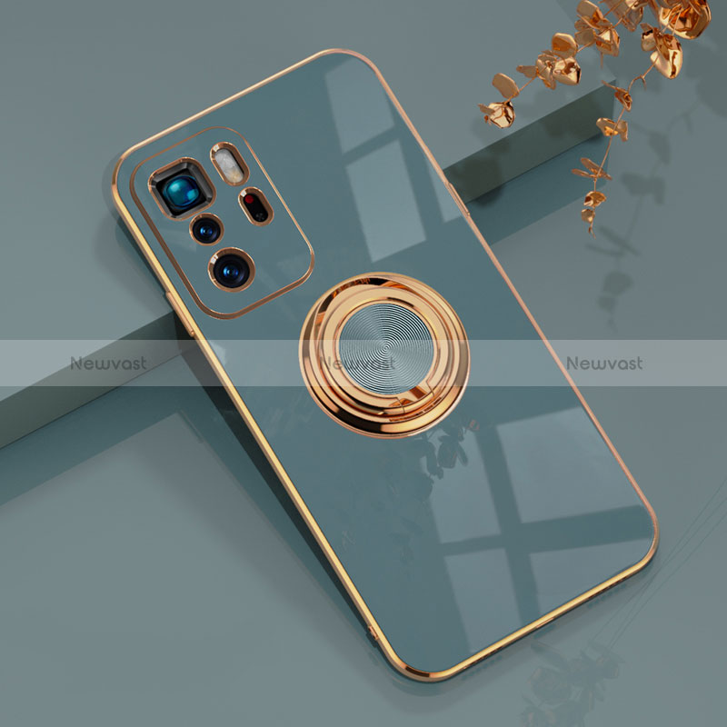 Ultra-thin Silicone Gel Soft Case Cover with Magnetic Finger Ring Stand AN1 for Xiaomi Redmi Note 10 Pro 5G