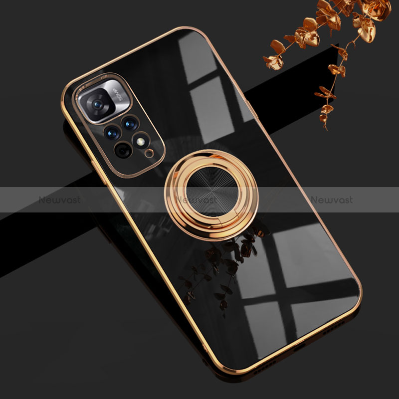 Ultra-thin Silicone Gel Soft Case Cover with Magnetic Finger Ring Stand AN1 for Xiaomi Redmi Note 11 Pro+ Plus 5G