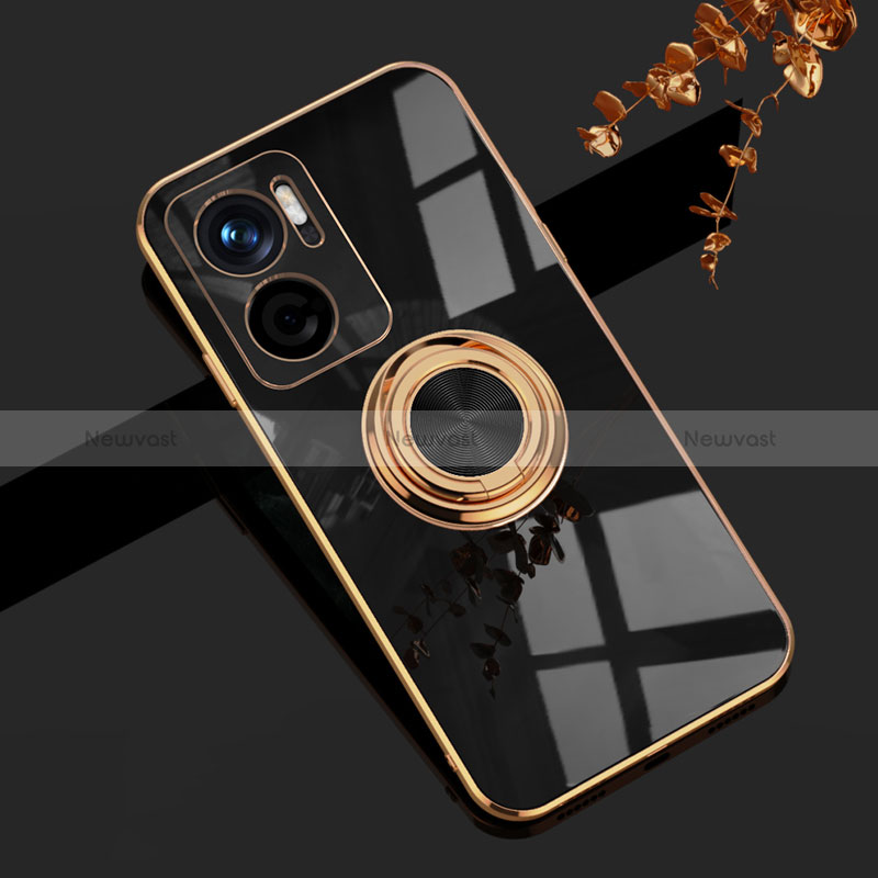 Ultra-thin Silicone Gel Soft Case Cover with Magnetic Finger Ring Stand AN1 for Xiaomi Redmi Note 11E 5G Black