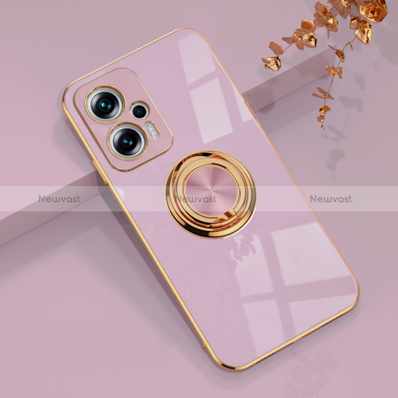 Ultra-thin Silicone Gel Soft Case Cover with Magnetic Finger Ring Stand AN1 for Xiaomi Redmi Note 11T Pro 5G Clove Purple