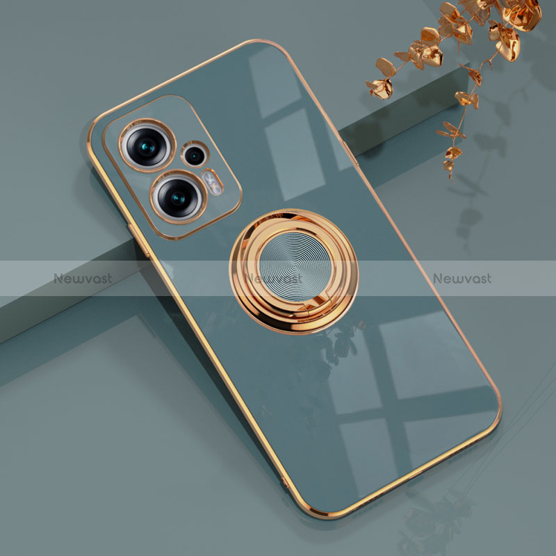 Ultra-thin Silicone Gel Soft Case Cover with Magnetic Finger Ring Stand AN1 for Xiaomi Redmi Note 12T Pro 5G