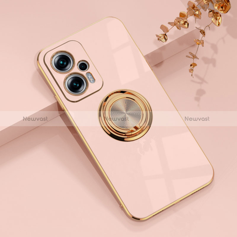 Ultra-thin Silicone Gel Soft Case Cover with Magnetic Finger Ring Stand AN1 for Xiaomi Redmi Note 12T Pro 5G